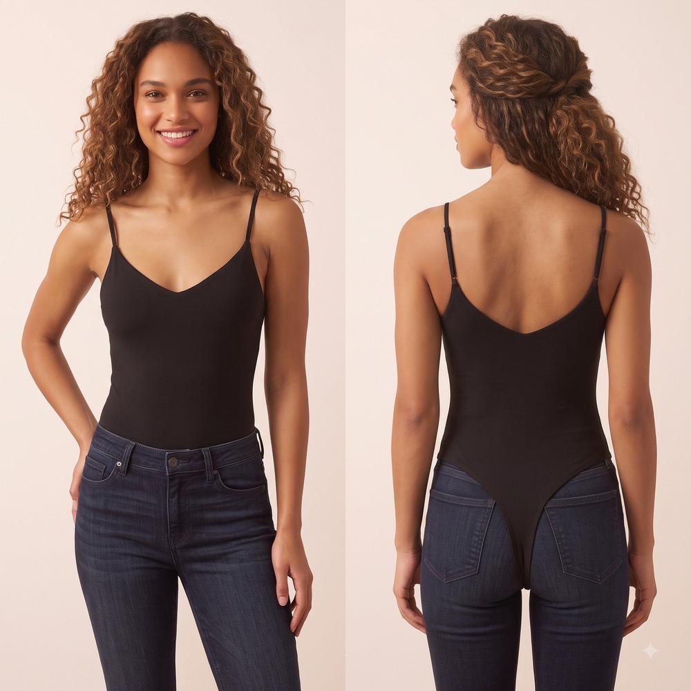 NEW Lush Black Asymmetrical Strap Ruched Cami Bodysuit Leotard- Medium